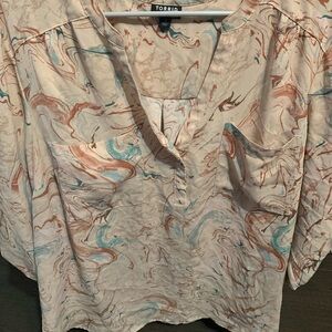 Torrid Harper 3/4 Sleeve Pullover Blouse cream colored marble print size 3